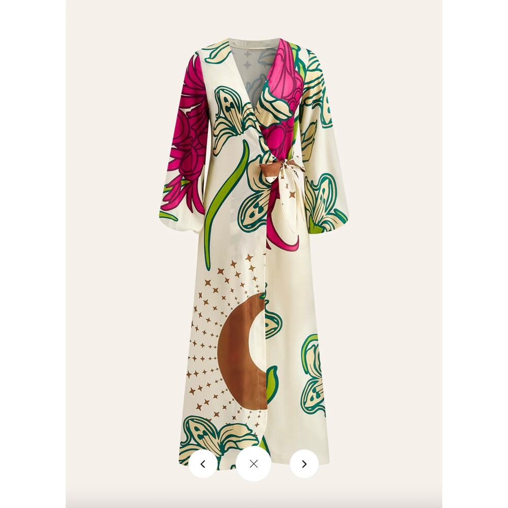 Commense Floral Wrap Dress With Tie Waist Sz S
